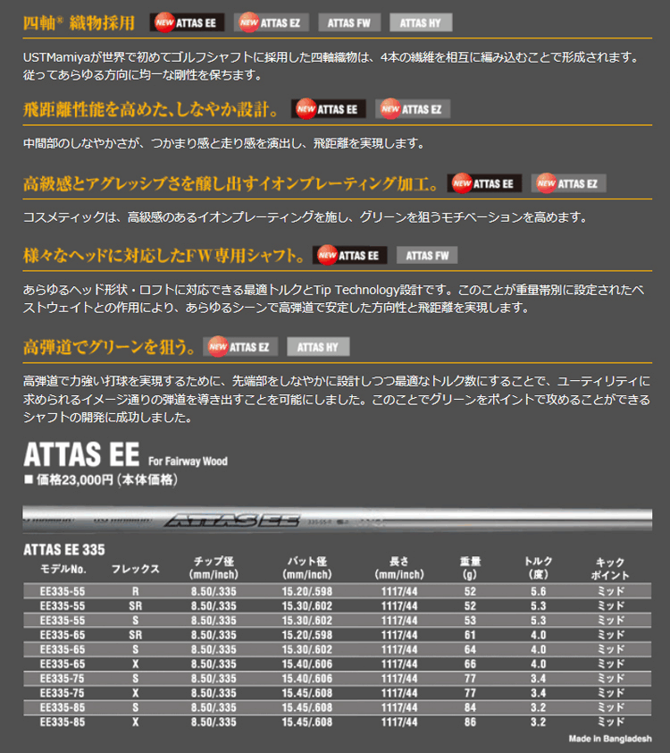 シャフト フェアウェイ用 USTマミヤ アッタス EE FW