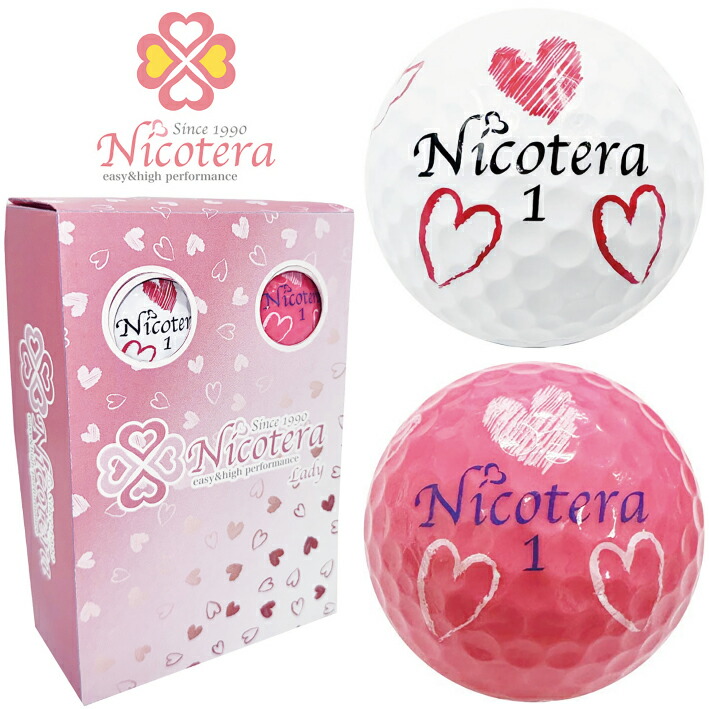 ハートデザイン　　18個セット レディース ゴルフボール 6個入り ホワイト ピンク 360度ハート