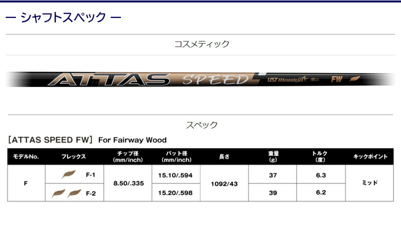 テーラーメイドFW用 スリーブ付きシャフト USTマミヤ ATTAS SPEED FW