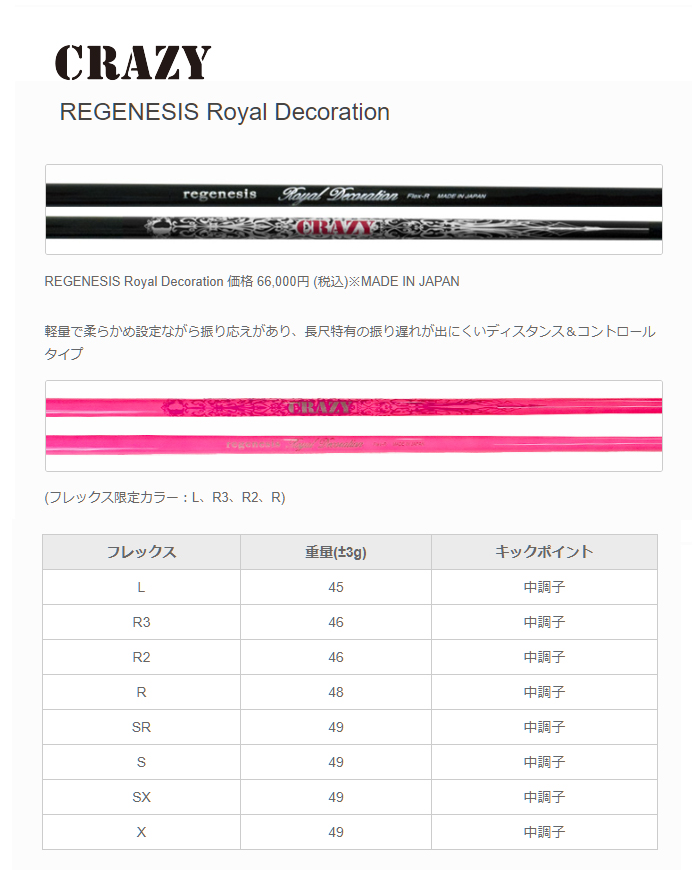 クレイジー（ウッド用シャフト）CRAZY REGENESIS RoyalDecoration