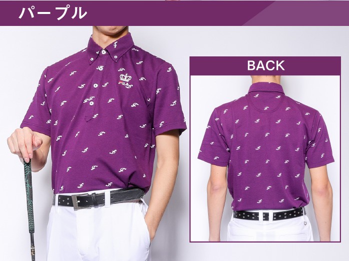 年末のプロモーション年末のプロモーション感謝祭 対象商品 フィラ ゴルフ メンズ 飛び柄 半袖 ポロシャツ カジュアル ボタンダウンタイプ 普段使い  シンプル 吸汗速乾 UVカット FILA 748668 メンズウエア