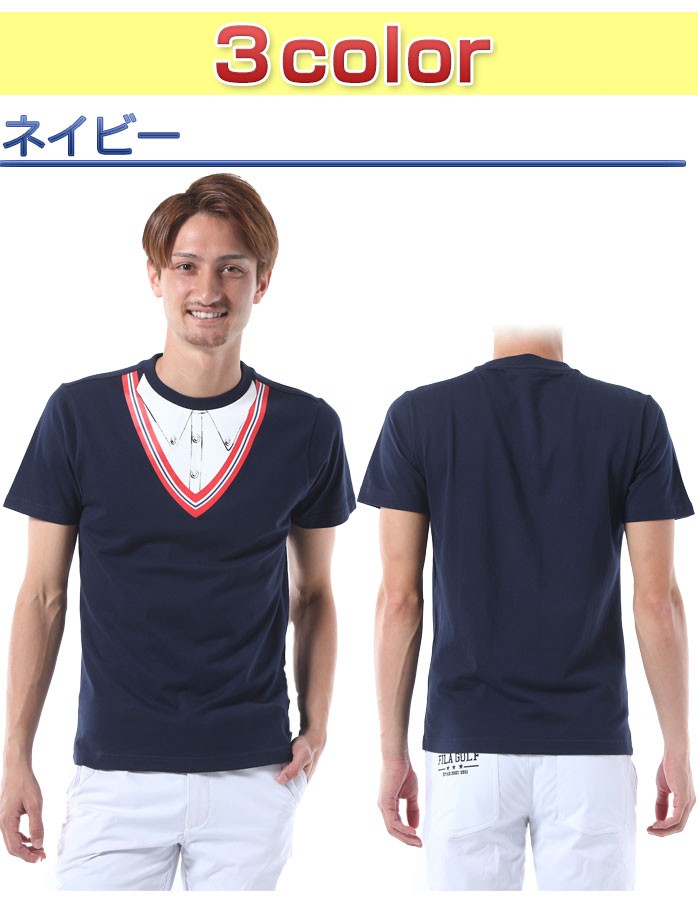 ゴルフウェア メンズ Tシャツ 半袖 夏 重ね着風 綿 コットン 100
