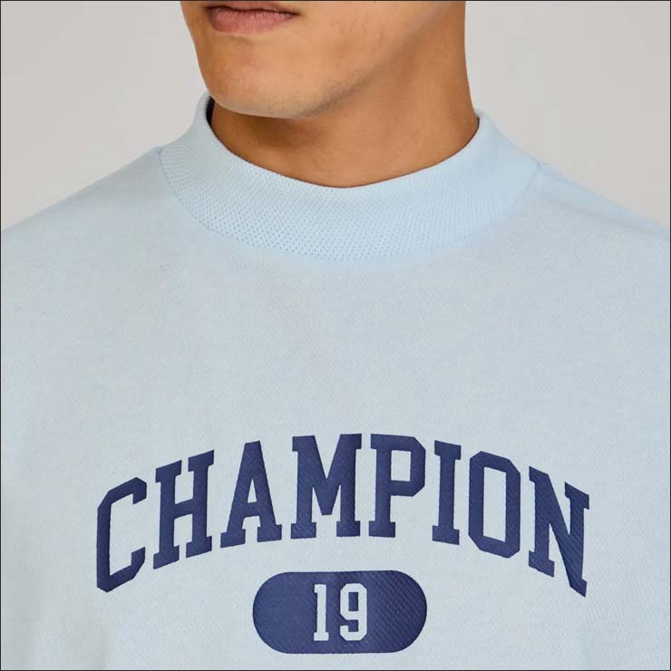 Champion ネックモック Lサイズ ライトブルー Champion（チャンピオン） ゴルフ モックネック 半袖シャツ ウェア