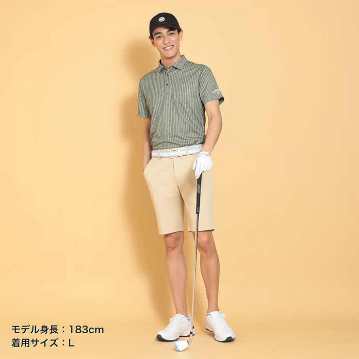 2025春夏モデルCallaway ポリエステルハニカム小花柄半袖シャツ メンズ Callaway（キャロウェイ） ハニカムストライプ柄 半袖 ポロシャツ