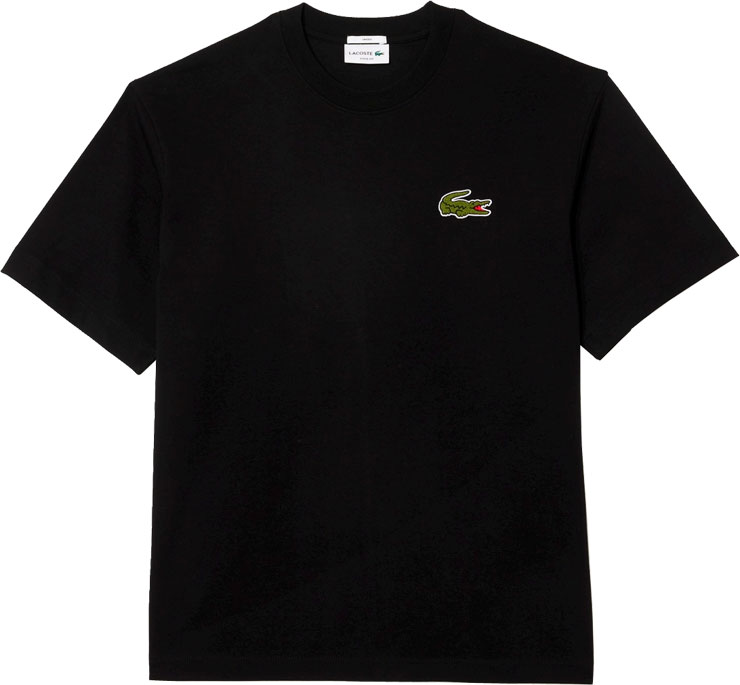 【関税込み】Lacoste ブラック ルーズフィット Tシャツ LACOSTE tシャツ 「LACOSTE / ラコステ」シェニールワニロゴ