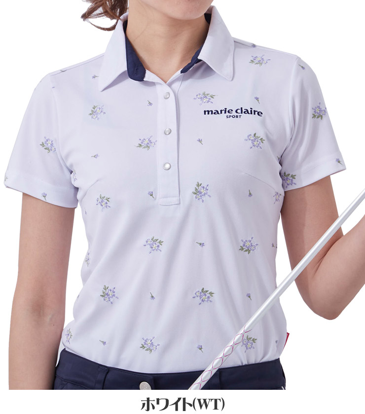 マリクレール ゴルフ レディースウェア 小花柄 半袖 ポロシャツ 712-600 M-LL