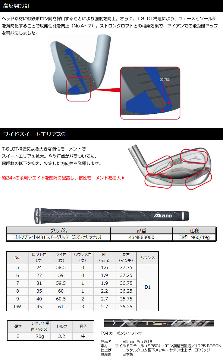 MIZUNO（ミズノ） Mizuno Pro 918 アイアン TS-i カーボンシャフト
