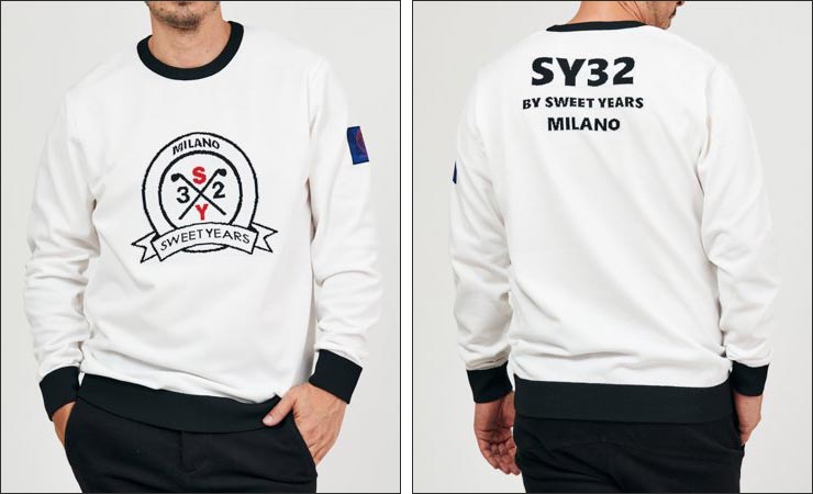 SY32 by SWEET YEARS メンズ ゴルフウェア SYG ミラノシリーズ クルーネック ニットセーター SYG-23A37MI  2023年秋冬モデル M-XL