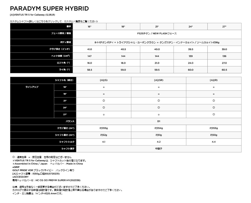 キャロウェイ 数量限定 2023 PARADYM パラダイム スーパーハイブリッド VENTUS TR 5 for Callaway カーボンシャフト  日本正規品 PRDM23 : cw-pdym-sphb : Golf Shop Champ - 通販 - Yahoo!ショッピング