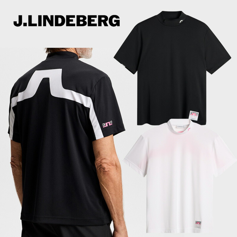 美品 J.LINDEBERG ジェイリンドバーグ モックネックシャツ 総柄 ロゴ ジェイリンドバーグ ゴルフ 30th anniversary 半袖ハイネックシャツ