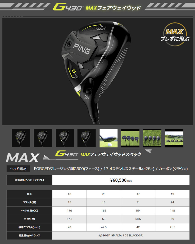 日本仕様正規品）ピン PING G430 MAX フェアウェイウッド PING TOUR