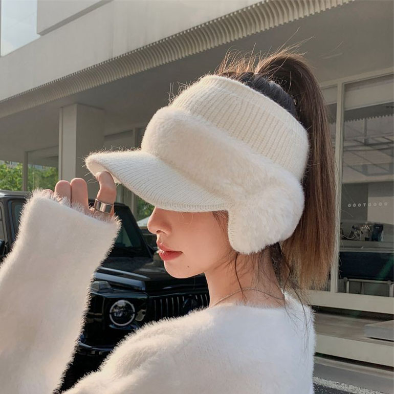 ゴルフ 帽子 秋冬 ニット帽 キャップ 耳当て 裏フリース サンバイザー