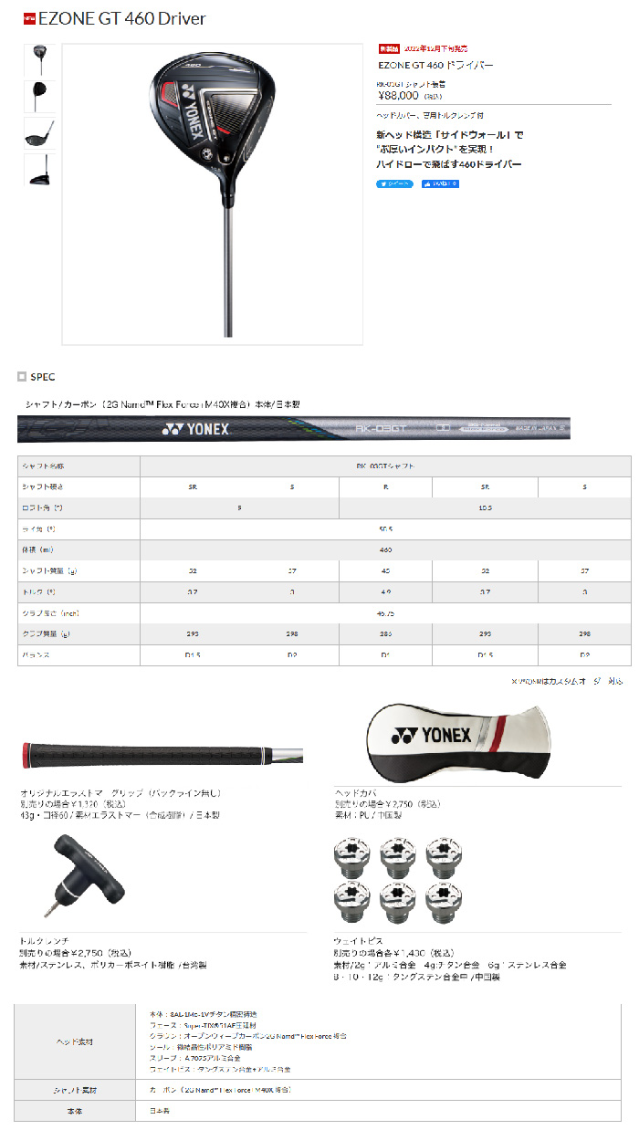 カスタム 23モデル ヨネックス EZONE GT 460 ドライバー YONEX GOLF