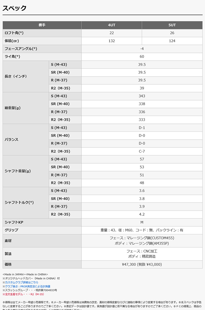 カスタム プロギア 23モデル LS ユーティリティ XP95 トゥルーテンパー 特注 PRGR UT 23年モデル SK3638003151