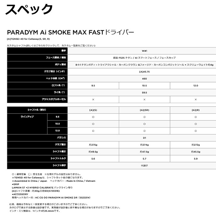 ゴルフクラブ カスタム キャロウェイ PARADYM Ai SMOKE MAX FAST ドライバー  グラファイト TOUR AD HD 特注 Callaway 24モデル パラダイム Ai スモーク｜golfya72｜09