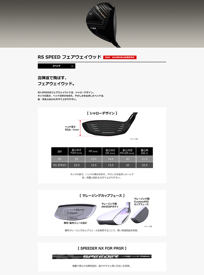 ゴルフクラブ カスタム プロギア RS SPEEDフェアウェイウッド ディアマナ サンプ FW 25モデル PRGRの画像