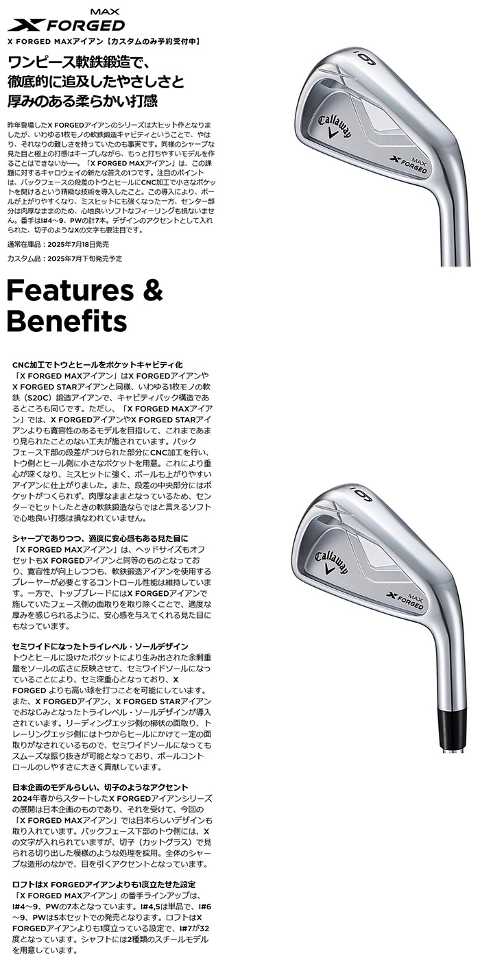 ゴルフクラブ キャロウェイ X FORGED MAX アイアンセット カスタム NS PRO 850 日本シャフト 特注 Callaway 25モデル エックスフォージド