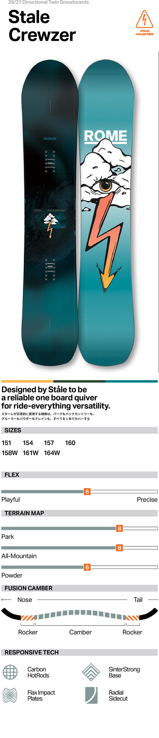 ROME スノーボード STALE CREWZER 155 週末セール ROME SDS 予約 ROME スノーボード STALE CREWZER 26-27 メンズ ローム