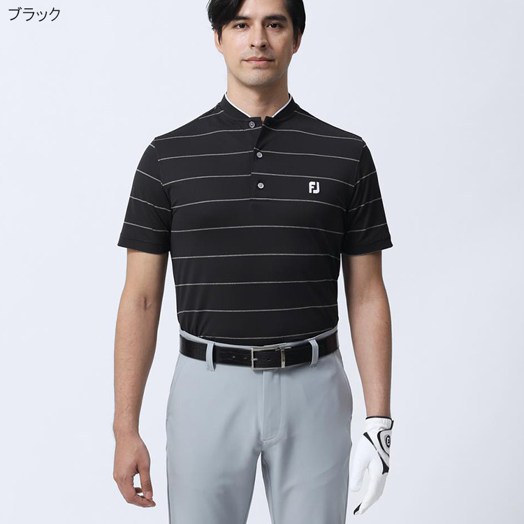 フットジョイ メンズ チョークストライプ半袖ブレードカラーシャツ FJ-S23-S03