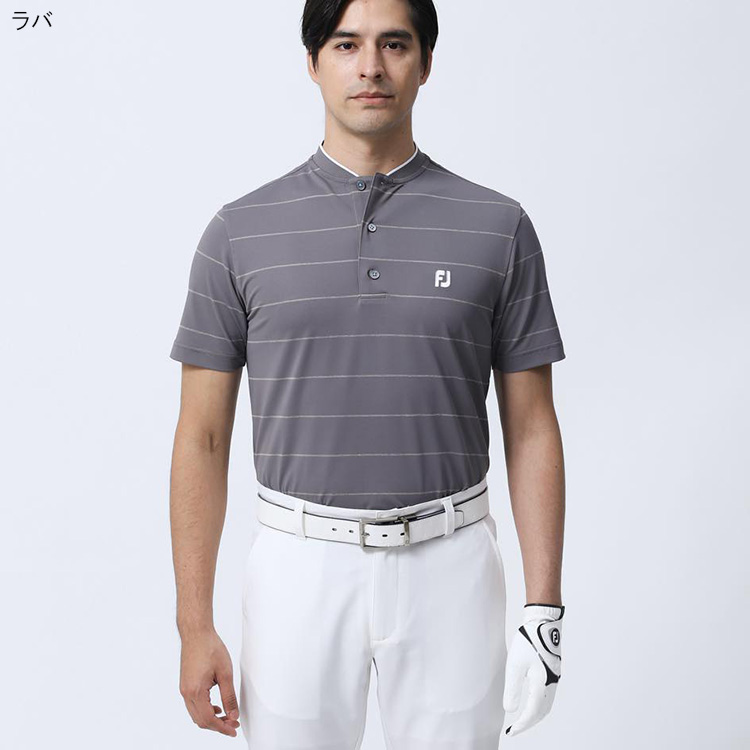 フットジョイ メンズ チョークストライプ半袖ブレードカラーシャツ FJ-S23-S03