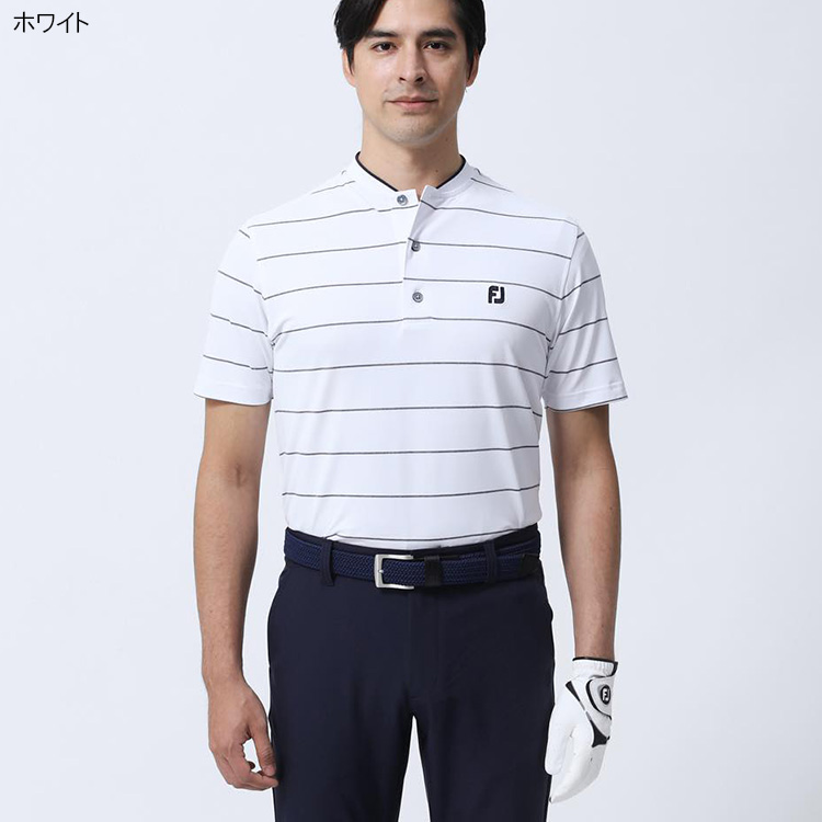 フットジョイ メンズ チョークストライプ半袖ブレードカラーシャツ FJ-S23-S03