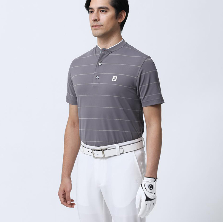 フットジョイ メンズ チョークストライプ半袖ブレードカラーシャツ FJ-S23-S03