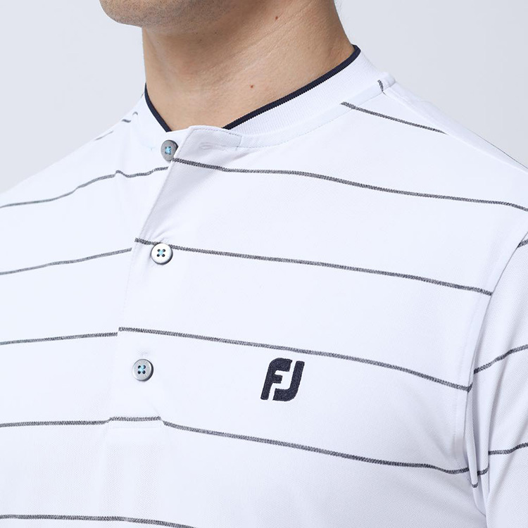 フットジョイ メンズ チョークストライプ半袖ブレードカラーシャツ FJ-S23-S03