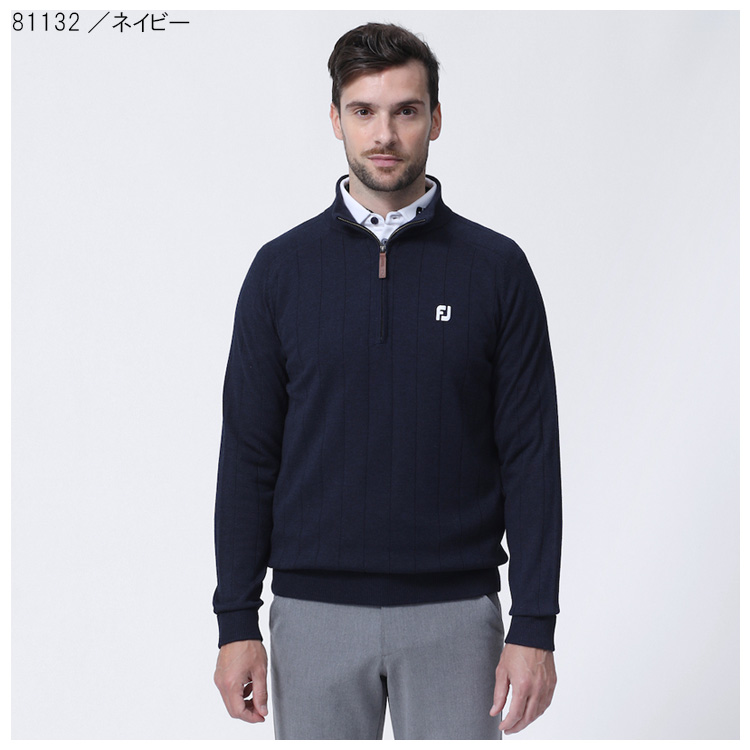 ＊ＦＪ　フットジョイ　ウール混ドロップニードルラインハーフジップセーター　ＦＪ－Ｆ２３－Ｍ０３　(ヘザーチャコール)　Ｌ FootJoy フットジョイ ウール混ドロップニードルラインハーフ