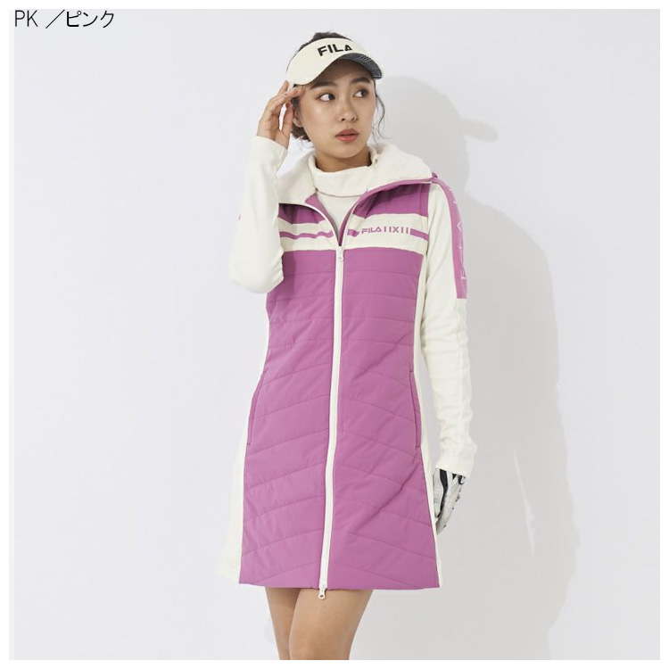 【抜群なシルエット】美品 FILA GOLF フィラゴルフ 中綿ポリダウン ダウンワンピース レディース Lサイズ ブラック ピンク golf 中古・古着通販】FILA GOLF (フィラゴルフ) ダウンコート 未使用