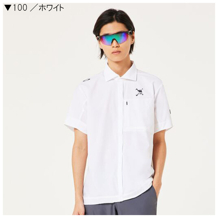 サイズ：L OAKLEY オークリー 2024年モデル 半袖ポロシャツ ストライプ柄 スカル刺繍 ブラック系 [240101421894] ゴルフウェア メンズ ストスト OAKLEY オークリー 2024年モデル 半袖ポロシャツ ストライプ柄