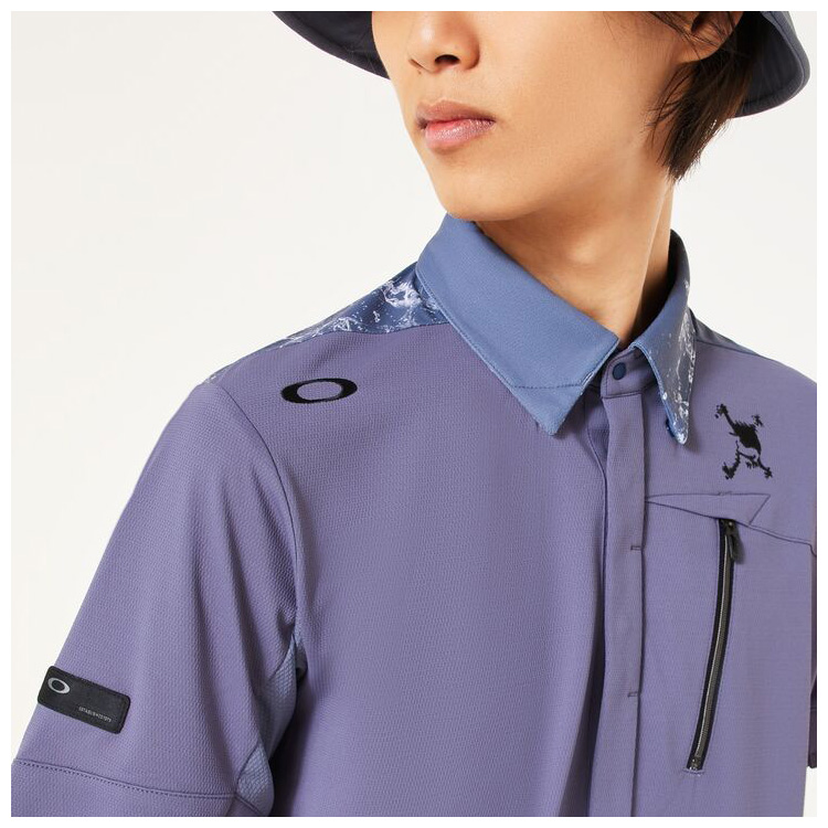 OAKLEY スカル　刺繍　ボタン　シャツ　半袖　洗える OAKLEY（オークリー） 半袖シャツ スカル ウォーターバレットシャツ