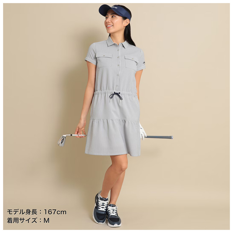 Callaway　キャロウェイ　半袖ワンピース　Joe　白　チェック柄　ベルト紐 Callaway キャロウェイ 半袖ワンピース Joe 白 チェック柄
