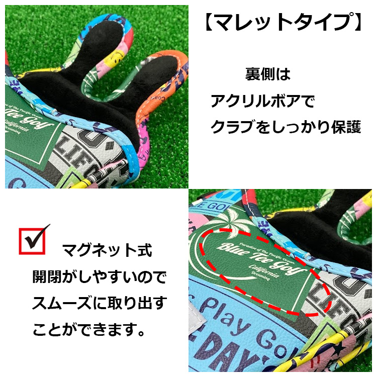 BLUE TEE GOLF ブルーティーゴルフ ワッペン柄 パターカバー