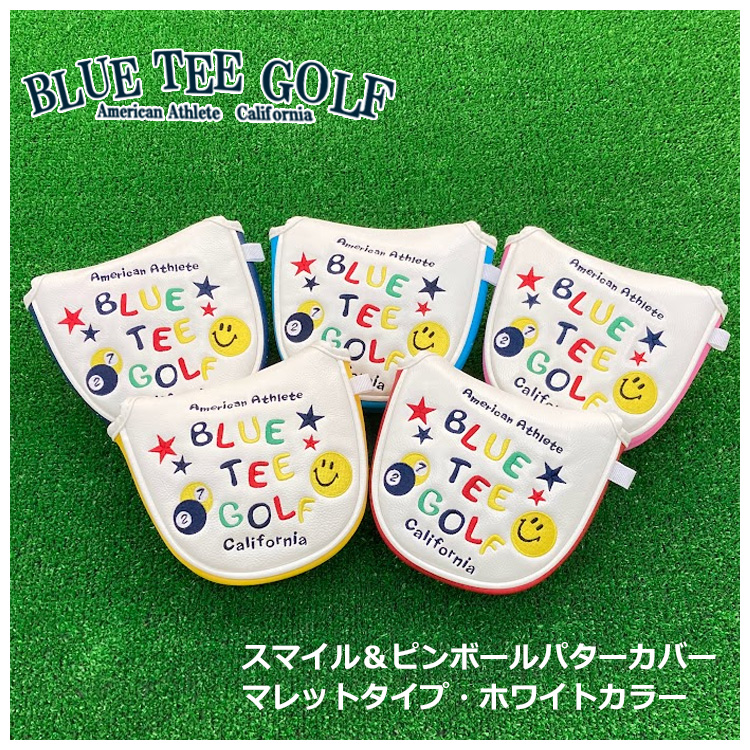 ブルーティーゴルフ スマイル＆ピンボール シリーズ パターカバー ホワイト [マレットタイプ] BLUE TEE GOLF PC-001