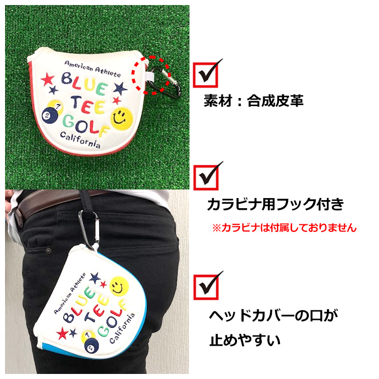 ブルーティーゴルフ スマイル＆ピンボール シリーズ パターカバー ホワイト [マレットタイプ] BLUE TEE GOLF PC-001