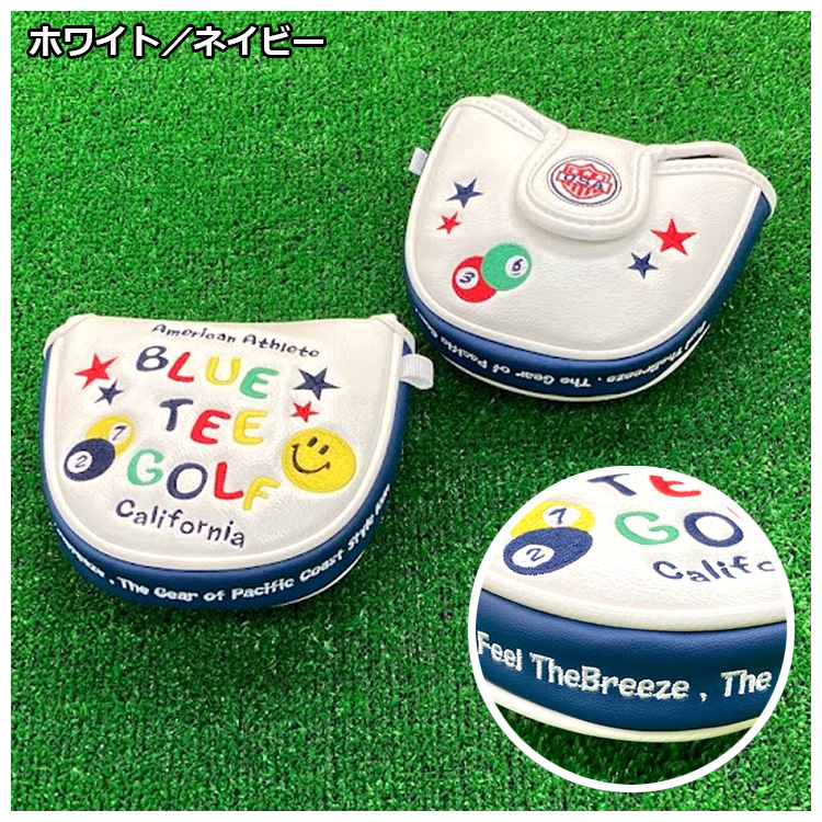 ブルーティーゴルフ スマイル＆ピンボール シリーズ パターカバー ホワイト [マレットタイプ] BLUE TEE GOLF PC-001