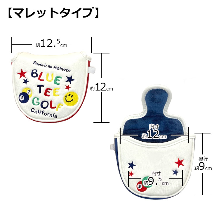 ブルーティーゴルフ スマイル＆ピンボール シリーズ パターカバー ホワイト [マレットタイプ] BLUE TEE GOLF PC-001