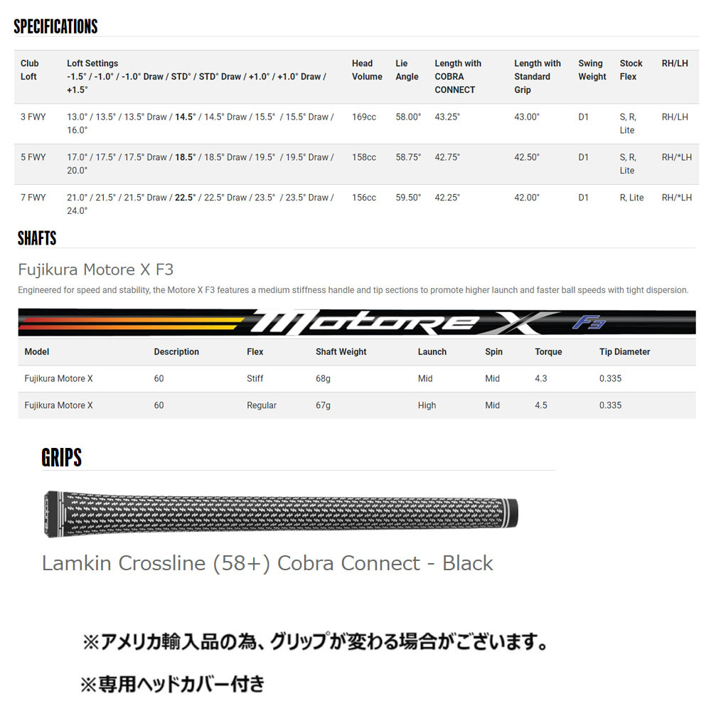 【USモデル】 コブラ cobra キング ラッドスピード フェアウェイ