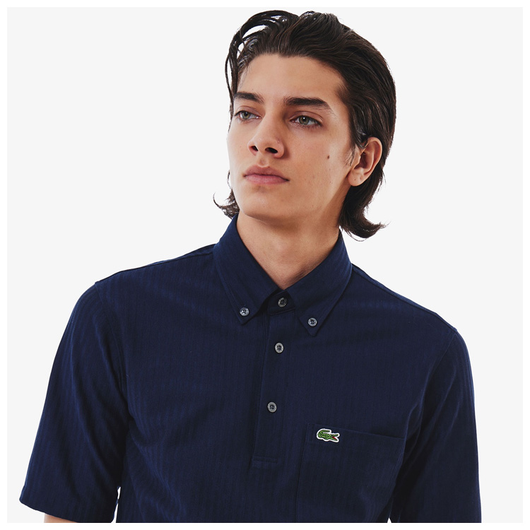 LACOSTE ラコステ メンズ 鹿の子地切り替え同色ストライプボタン