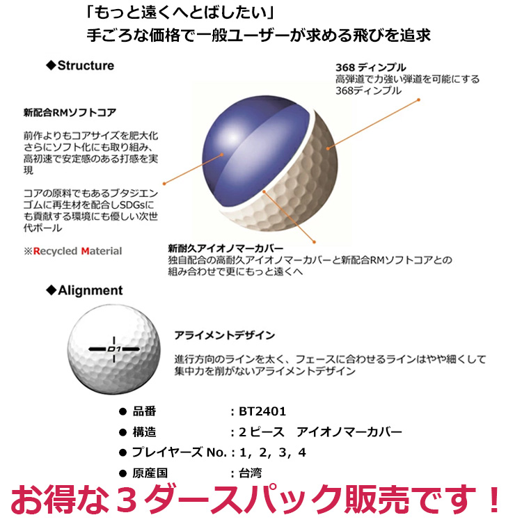 HONMA GOLF（本間ゴルフ） HONMA ホンマゴルフ ゴルフボール D1 2024年