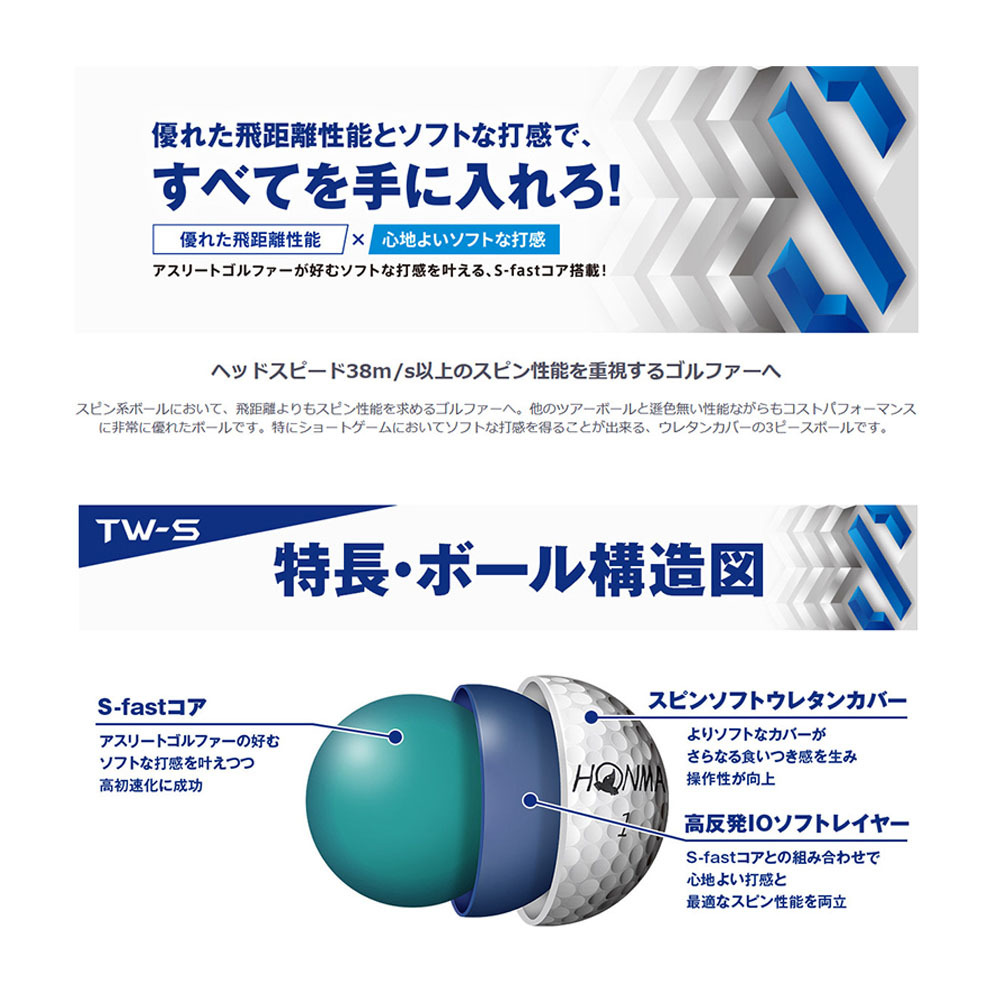 高額売筋 本間ゴルフ ホンマゴルフ Honma Tw S ゴルフボール 12球入り 1ダース
