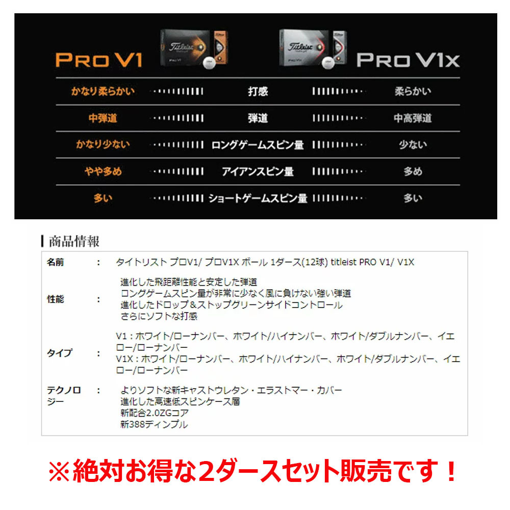 タイトリスト 21年モデル Pro V1 V1x ゴルフボール 2ダースセット 24球 プロv1x 日本正規品 プロv1 期間限定特価品