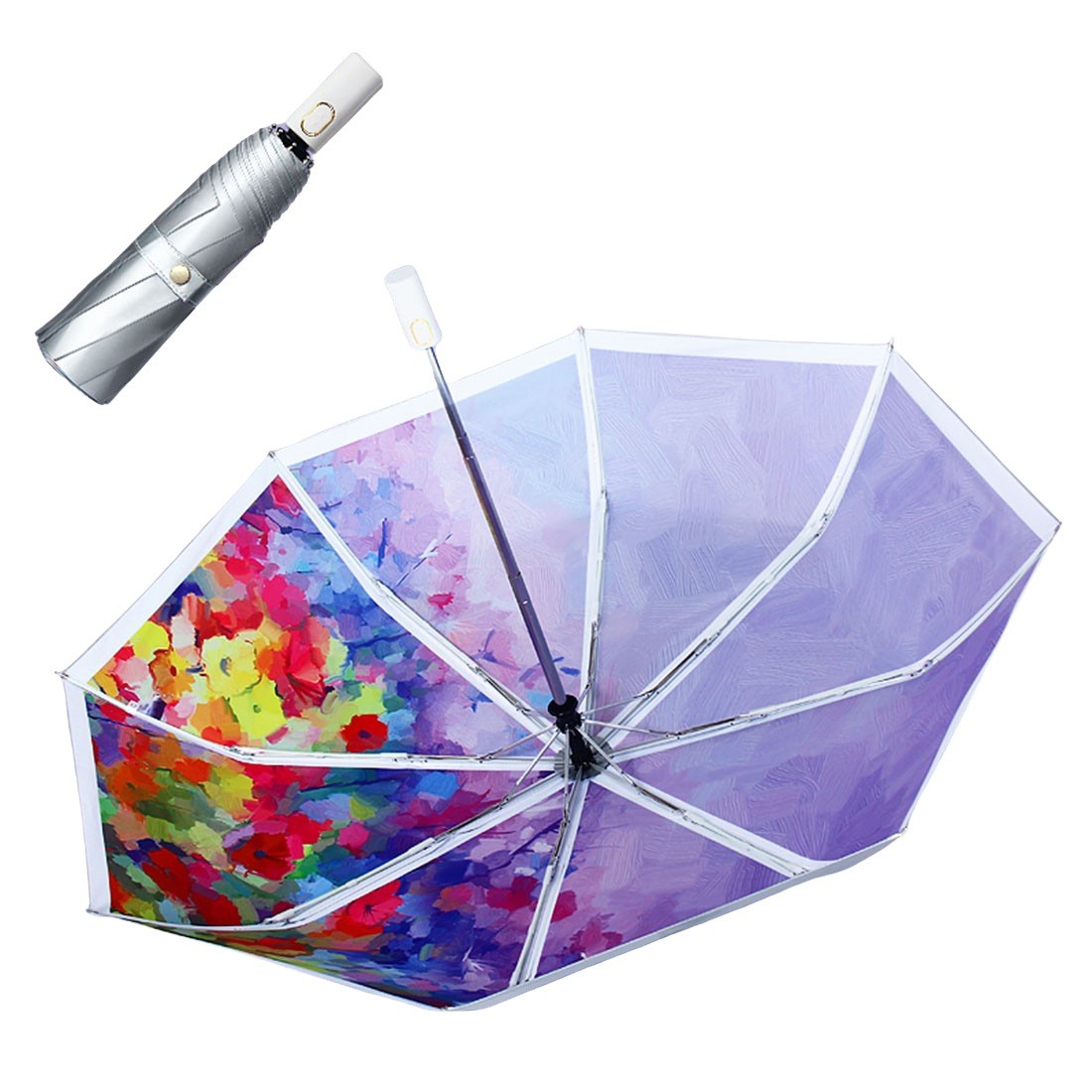 晴雨兼用 折り畳み 傘 ボタン式 自動開閉 撥水 UPF50+ UVカット 日傘 雨傘 カラフル 鮮やか 個性的 コンパクト 8骨 シルバーコーティング レディース  婦人｜golwis｜03