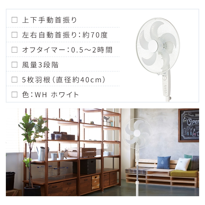 扇風機 リビング扇風機 40cm 大型 5枚羽根 フロア扇風機 メカ式 首振り