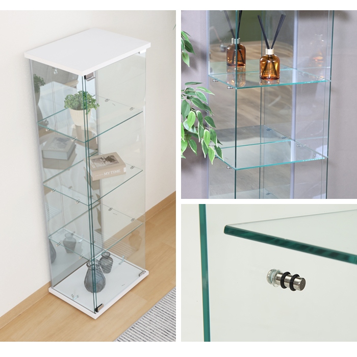 値下げ コレクションケース 4段 ガラス 扉付き 背面ミラー付き 幅39