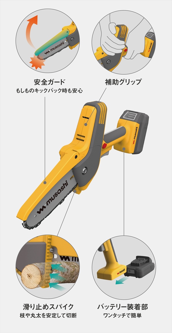 値下げ 高枝チェーンソー 1.6〜2.2ｍ 2段式 無段階伸縮 18V 充電式 コードレス 高枝切り チェーンソー 電動 ノコギリ_1
