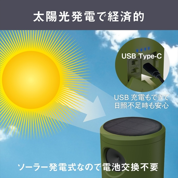 値下げ 猫よけ 超音波 野良猫対策 防獣 慣れ防止 変動超音波 3種 ソーラー USB 充電式 猫感知センサー IP65 防水 庭 花壇_3