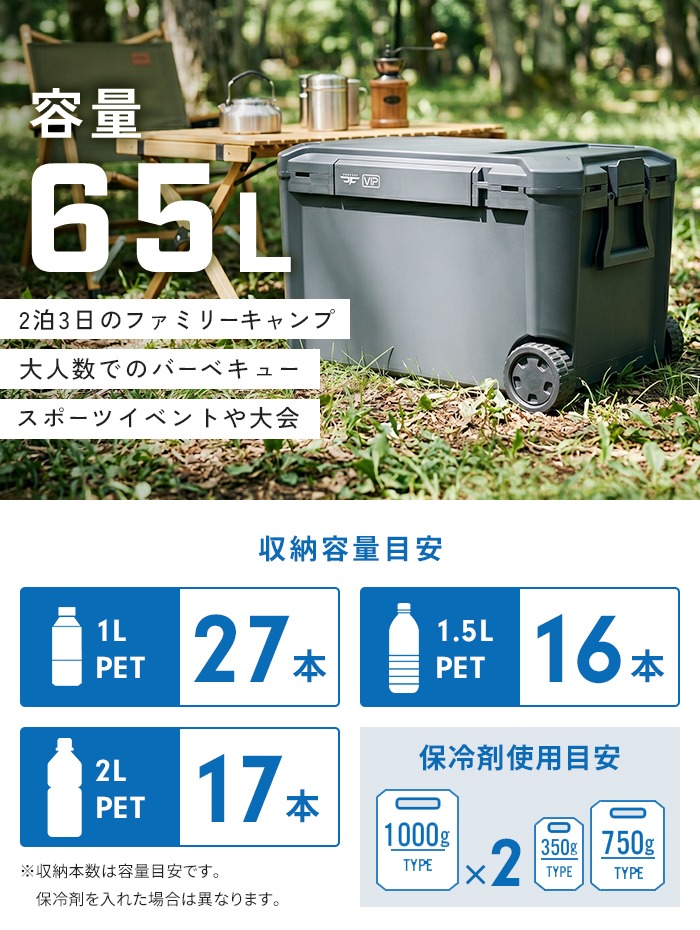 真空断熱パネル6面搭載】クーラーボックス 65L 真空断熱 保冷129時間