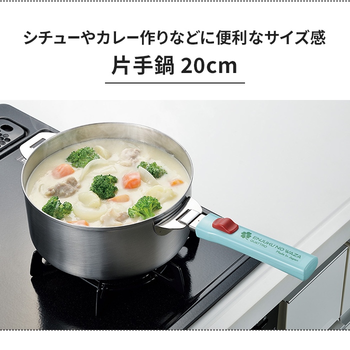 鍋 20cm ステンレス鍋 片手鍋 着脱ハンドル ステンレス製 フタ付き