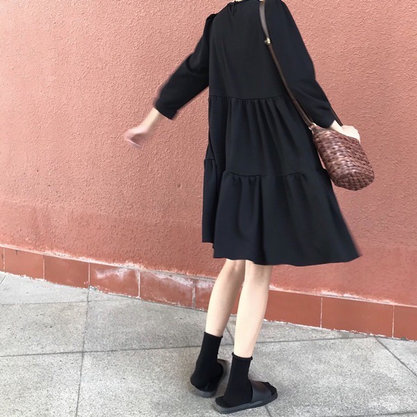 ティアードワンピース レディース 七分袖 膝丈 マキシ丈 ブラック フェミニン 双子コーデ シンプル 春夏 Good Clothes Aewanpi0497 Good Clothes 通販 Yahoo ショッピング